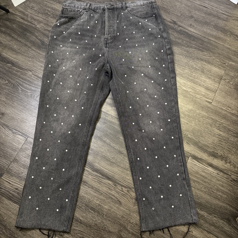 Simple Society Women's Black Ankle Jeans with Rhinestones Size 16/34